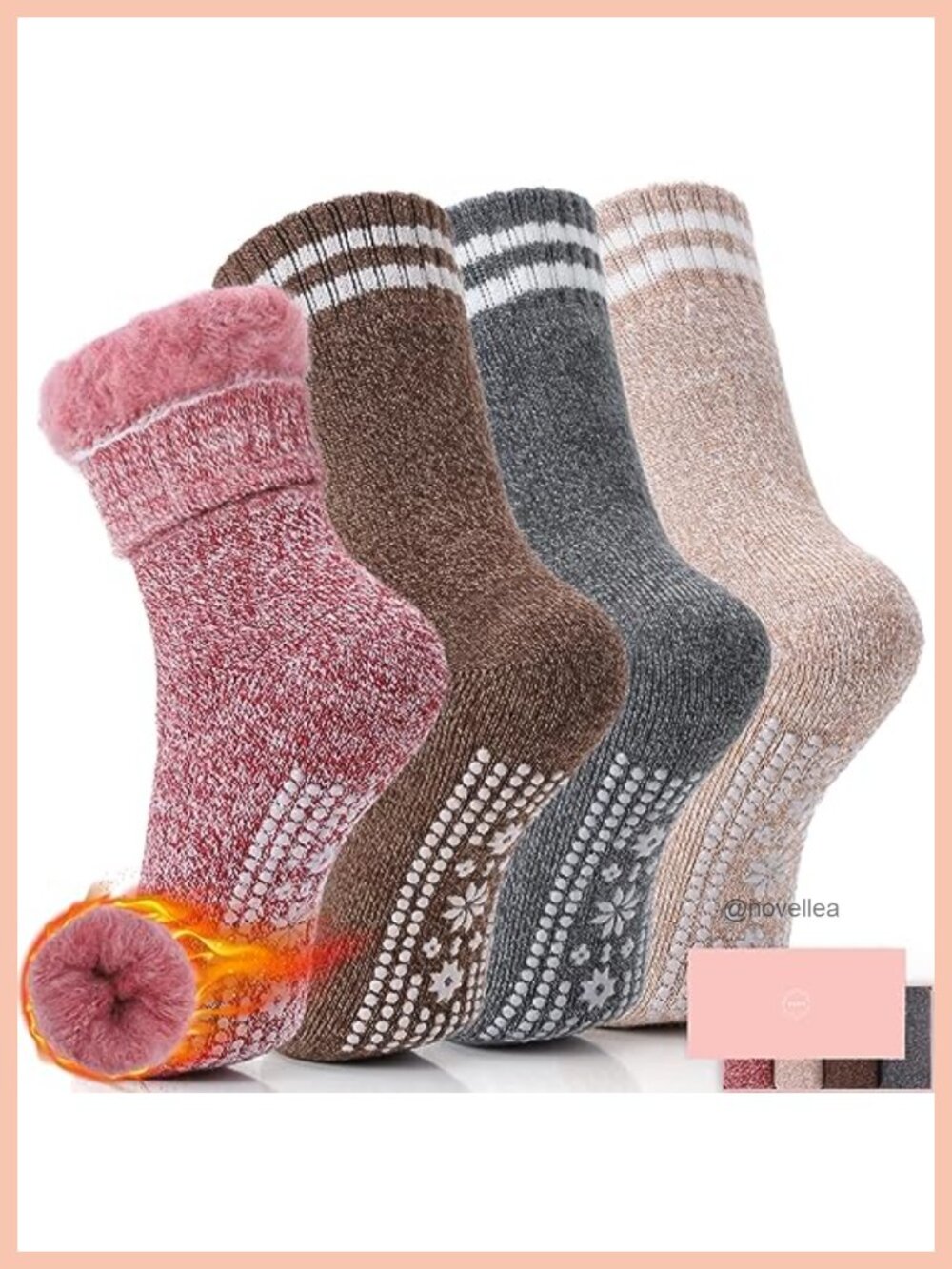 Thermal Slipper Socks Non Slip Fuzzy Cozy Hospital Socks 4 Pairs